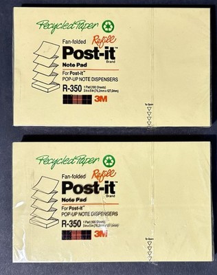 Lot Of 2 Fan-folded Post-it Note Pads R350  3 X 5  - 2 Pads (200 Sheets) Yellow