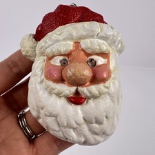 Vintage Santa Claus Face Christmas Ornament 3  Clay Light-Up Eyes READ