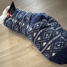 Women s Fuzzy Non-Slip Fair Isle Snowflake Socks Blue/White One Size