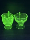 Depression Green Uranium Glass Sugar Creamer Set Mismatch 1930s Vintage Glows