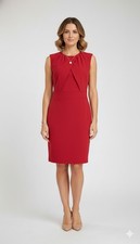 MNG Mango Basics Red Sleeveless Sheath Dress Pleated Neckline Womens Sz Large