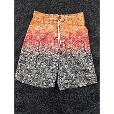 Speedo Mens Orange Red Black Ombre Floral Batik Board Shorts Swim Trunks Size M