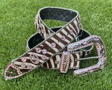 Zebra Stripe Pink Rhinestone Belt Buckle Bling BARBIE Cowgirl Rodeo silver M