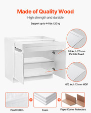 White Shaker Base Cabinet with Drawer, for Home Office