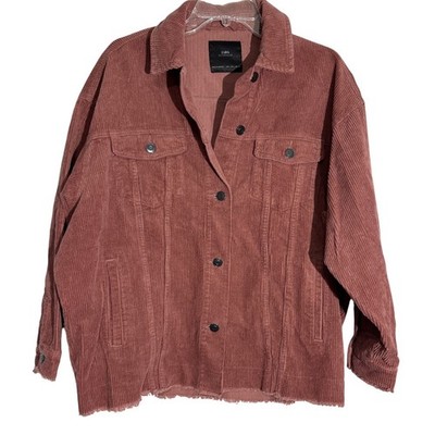 Zara Rose Corduroy Oversized Trucker Jacket Women Size L Distressed Hem