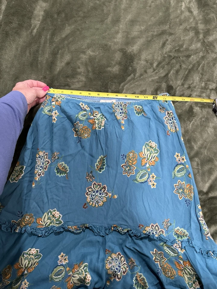 Saia de fada cigana vintage Lola P caprichosa tamanho M franja boho verde-azulado fluido - Imagem 4 de 4