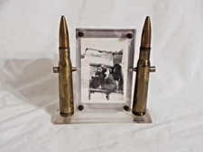 WWII Trench Art Shell Casing Swivel  Picture Frame with Army Air Corp  Photo