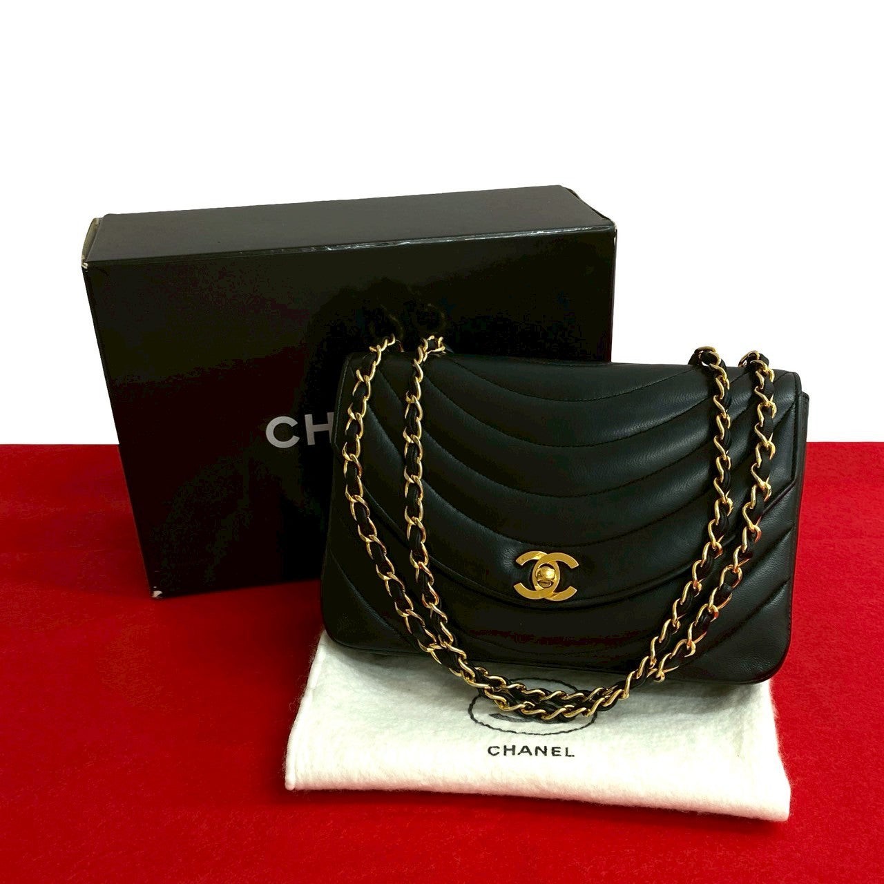 Chanel Coco Mark Black Lambskin Shoulder Bag for Women One Size 534232