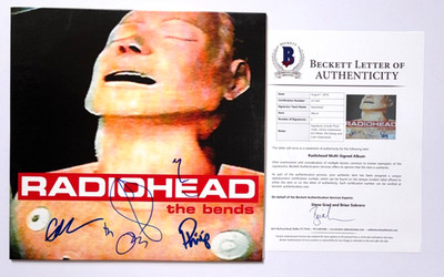 RADIOHEAD FULL BAND SIGNED THE BENDS VINYL ALBUM THOM YORKE +4