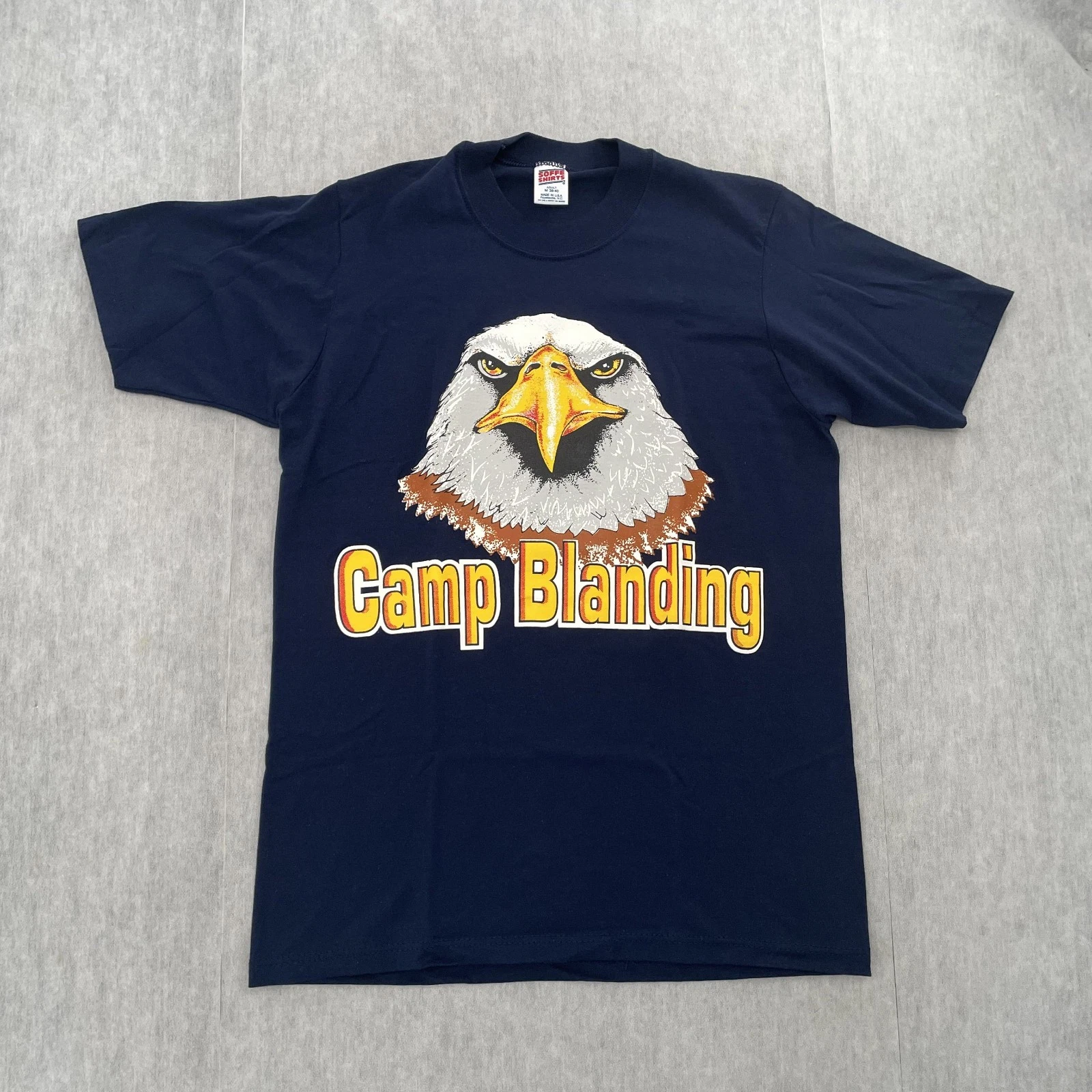 VINTAGE Camp Blanding Shirt Adult Medium Blue Florida National Guard Eagle Mens