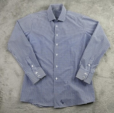 State & Liberty Shirt Mens Medium Blue Gingham Check Button Up Performance