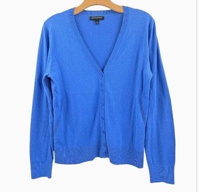 Banana Republic Cardigan Womens Large Blue Ribbed Teal Button Down Ladies Casual