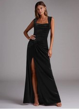 NWT Azazie Genesis Black Velvet Formal Prom Dress A2