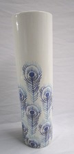 Farval Vase Peacock Feather Design 43 cm Tall Dishwasher Safe Porcelain