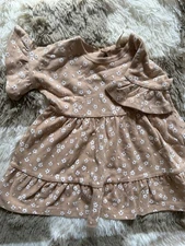 Quincy Mae 18/24m Floral Dress Beige Organic Cotton Mid Sleeve