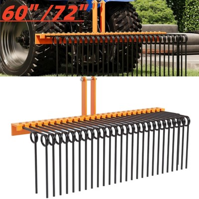 60/72in Pine Straw Needle Rake Powder Powder Coated 3 Point Landscape Straw Rake