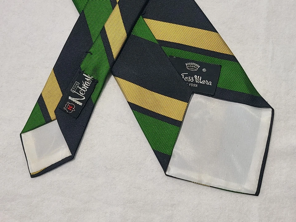 Corbata de cuello para hombre Countess Mara de colección logotipo frontal verde amarillo dk azul marino a rayas NY Foto 3 de 4