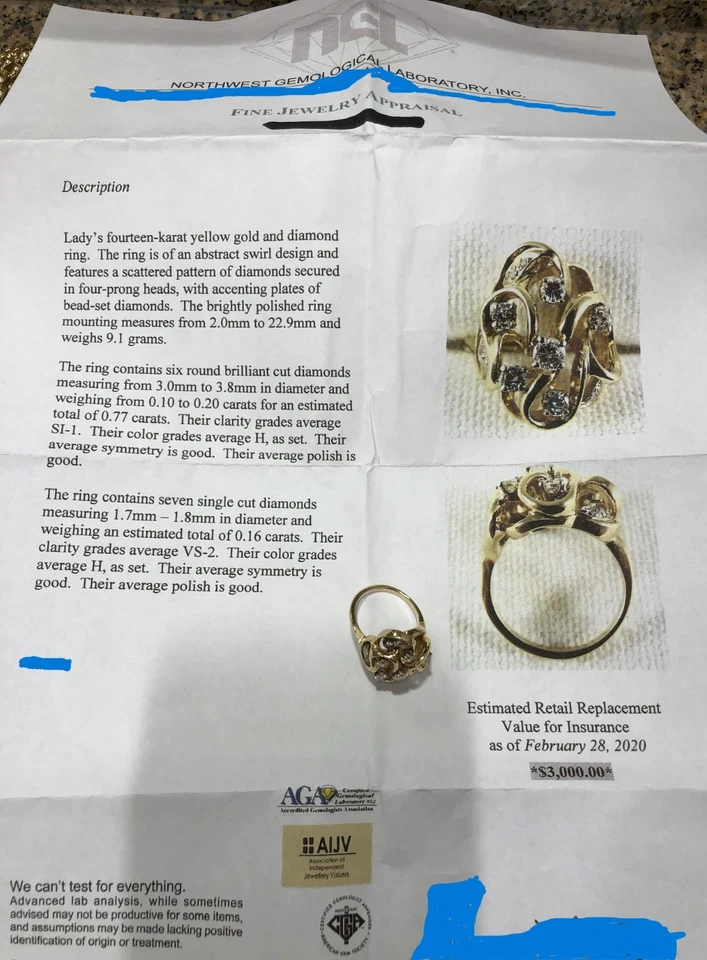 14K GOLD BRILLIANT CUT .93 CARATS DIAMOND ABSTRACT SWIRL COCKTAIL RING SIZE 7 - Image 4 of 4