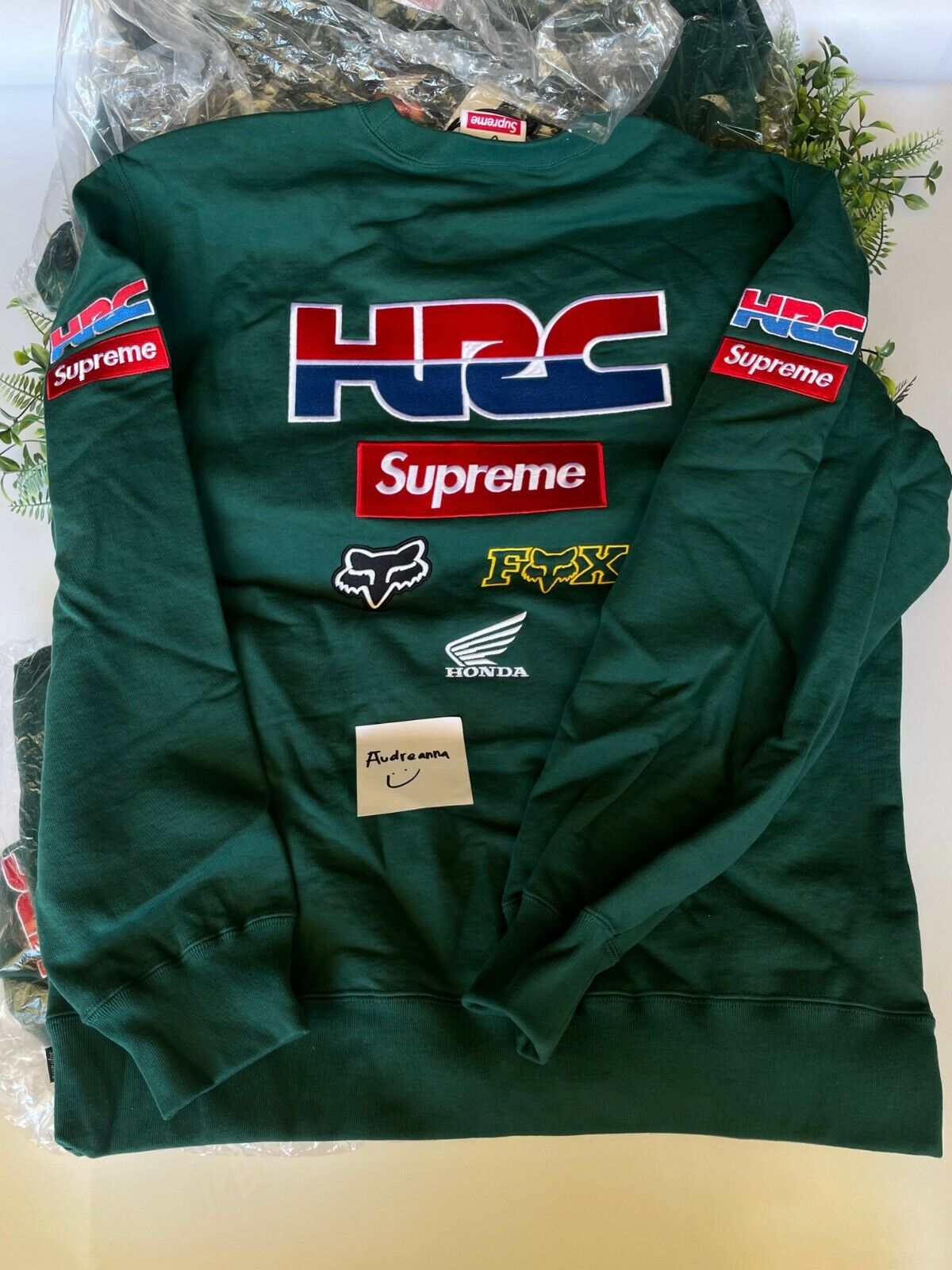 🔥 SUPREME HONDA FOX RACING CREWNECK Dark Green 100% Authentic New 🚚✅