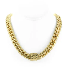 Men's Cuban Miami Link 30 inches Chain Real 18k Gold Over Stainless Steel 16mm