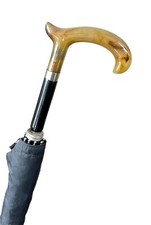 Vintage Antique Plastic Bakelite Faux Horn Handle Black Tent Umbrella Parasol