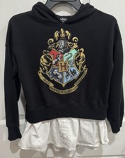 Harry Potter Youth Girl's Black Hoodie Medium w/ faux shirt tail Hogwarts Crest