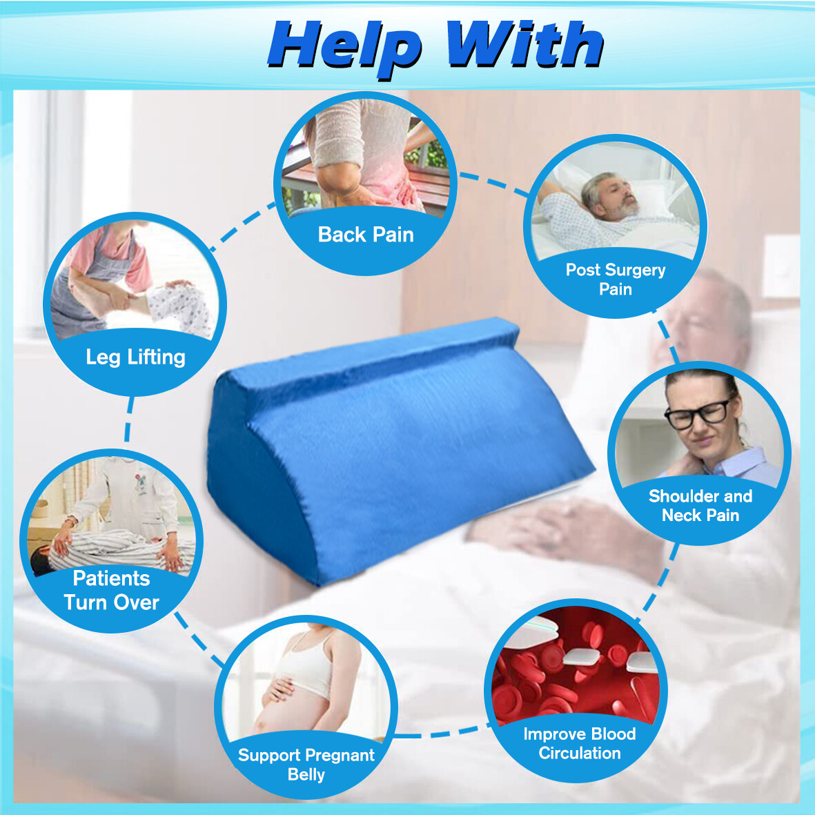 Bed Wedge Pillow for Seniors Post-Surgery Incline Support for Bedsore Relief