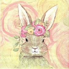 Full package of 20 Paper Beverage/Cocktail Napkins - Bunny Flowers
