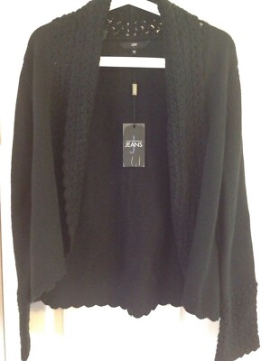 SCHWARZE DAMENSTRICKJACKE MIT HÄKELBESATZ VON JASPER CONRAN GRÖSSE 10 UVP 45,00 £ NEU MIT ETIKETT