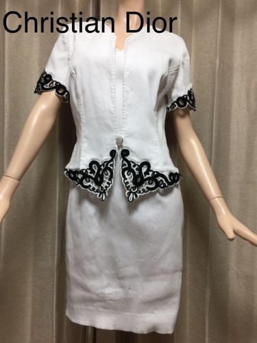Christian Dior Cotton Vintage Women Docking Dress with Jacket Sz 13 Black White