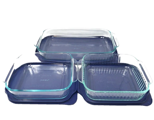 3 Vintage PYREX Clear Glass Casserole/Baking Dish's w/Lids (3) #222 (2) #233