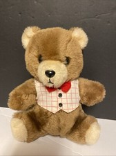 VTG R. Dakin Teddy Bear vest, bow Tie 1980 Plush Nut Clipping Filled Brown 8