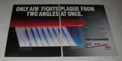 1988 Aim Toothbrush Ad - Fights Plaque From Two Angles at Once