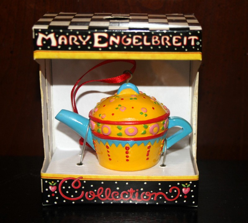 MARY ENGELBREIT Miniature TEAPOT Collection ORNAMENT Flower Blossom New in Box