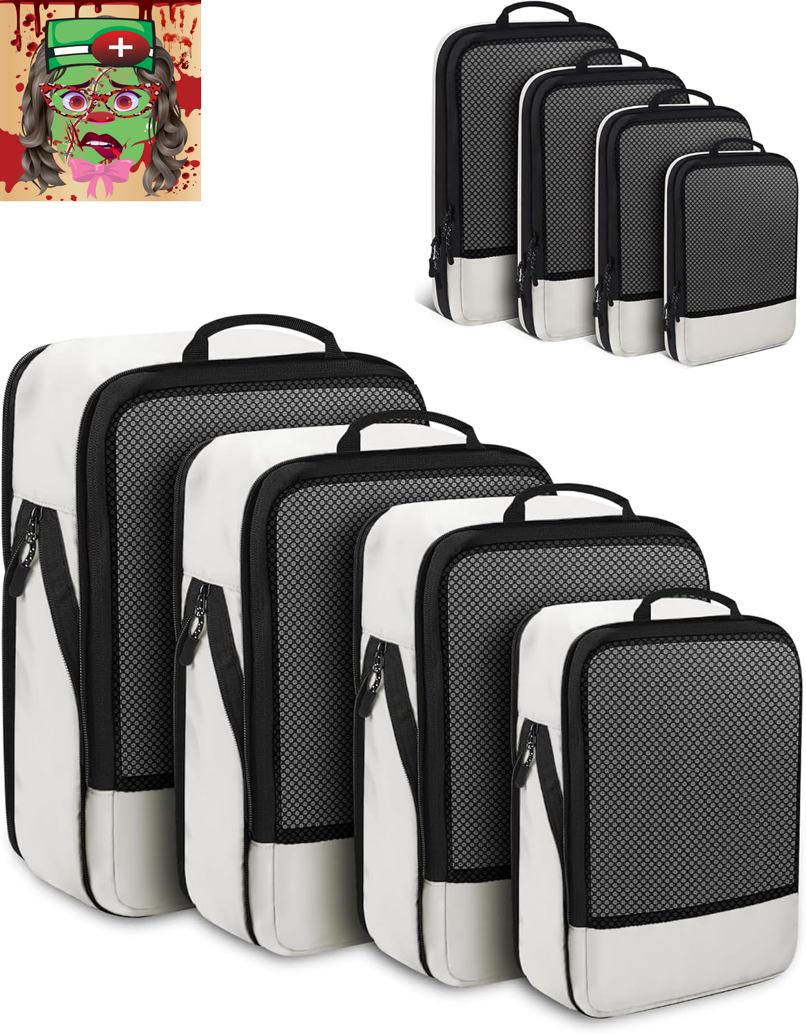 Compression Packing Cubes for Suitcases, 4 Pcs Set Packaging Bags Space Saving T-image