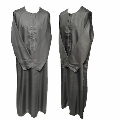 Size 60 Emirate Men's Grey Long Sleeve Thobe Nusuki