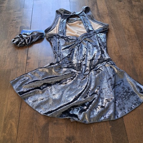 Capezio Erwachsene Figur Eislaufkleid Large Neu mit Etikett Silber Glitzernd Ärmellos Made in USA - Bild 2 von 4