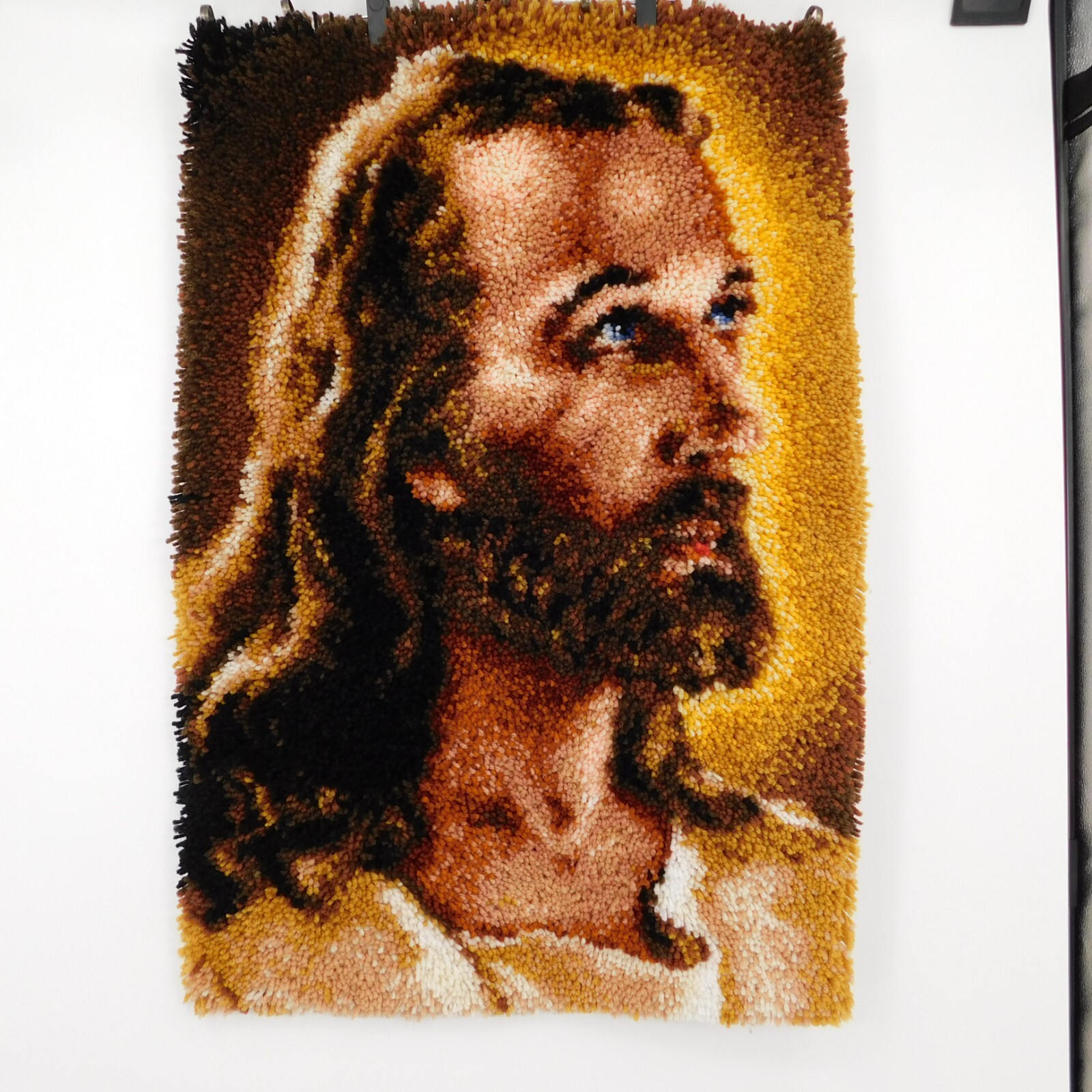Jesus Completed Latch Hook Rug Wall Hanging Craftways 40x27" Religious Christian