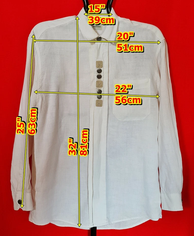 CAMICIA UOMO VINTAGE AUTENTICA LANDHAUS TYROL OKTOBERFEST DIRNDL LINO US15 EU39 - Immagine 2 di 4