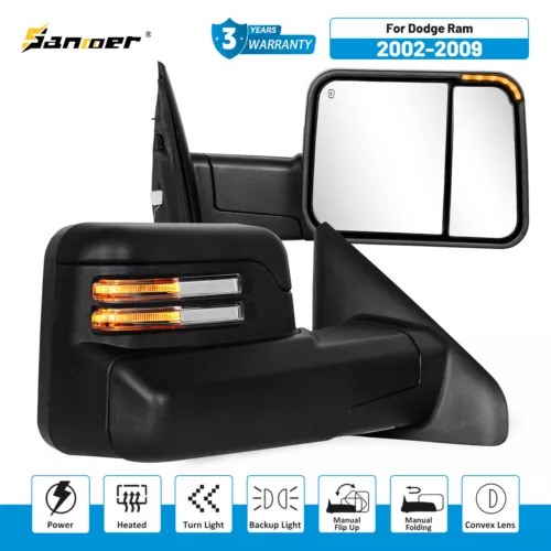 Pair Power Heated Tow Mirrors for 2002-2008 Dodge Ram 1500 /2003-2009 2500 3500