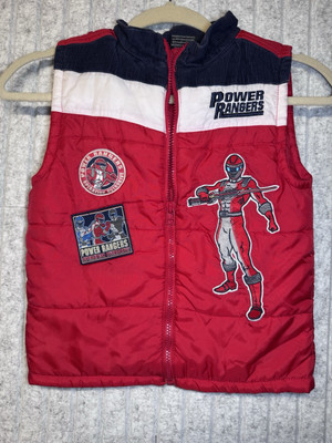 2005 Power Rangers KIDS 5 Red Puffer Vest Patches Retro Clothing Throwback VTG