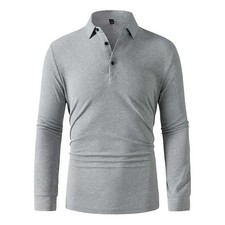 New Men's Business Casual Long Sleeved Shirt Solid Color Polo Shirt Fashionable