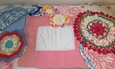 Lot of 19 Vintage Handmade Colored Doilies  Runners All Shapes/Sizes