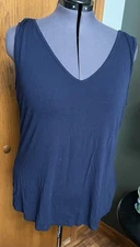 Long Tall Sally - LTS Women's Sleeveless Shirt US XL Navy V Neck Tank Top