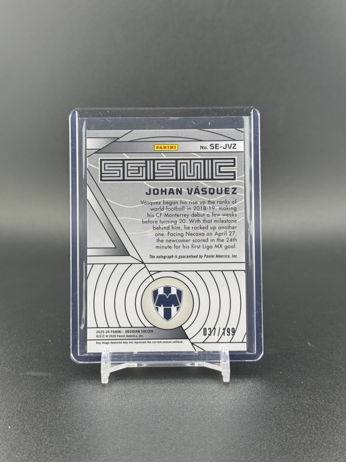 2025-26 Panini Obsidian Johan Vasquez Seismic Signatures /199 #SE-JVS view 2
