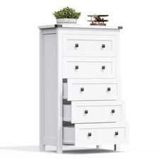 Tall 5-Drawer Dresser, Modern Wooden Storage Chest of Drawers for Bedroom