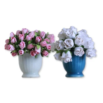 Vase de fleurs miniature fait main bouquet de roses échelle 1:6 maison de pou... - Photo 1/4