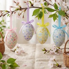 24 Pcs Easter Eggs Hanging Ornaments, Colorful Foam Easter Hanging Eggs Decor...