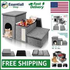 Multi-Functional Pet Stairs with Storage, Soft Padding  Foldable Convenience