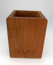 CUTCO Honey Oak Wooden Utensil Holder Block EUC Square Kitchen Utensil Holder